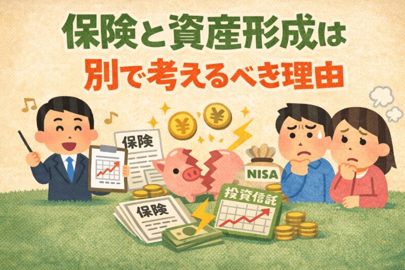 保険と資産形成を分けるべき理由を解説するイラスト
