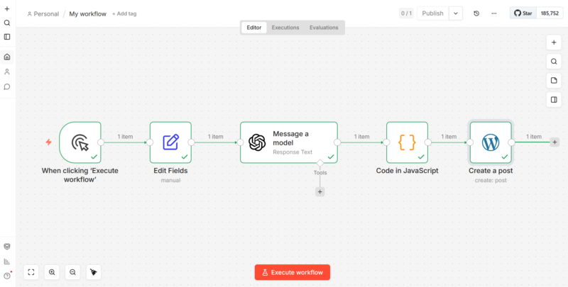 n8nでOpenAIとWordPressをつないだブログ下書き作成ワークフロー