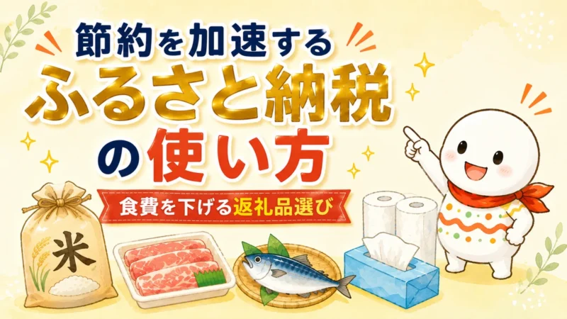 節約を加速するふるさと納税の使い方と食費を下げる返礼品選びのイラスト