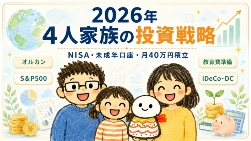 2026年の4人家族の投資戦略として、NISA、未成年口座、月40万円積立、オルカン、S&P500、教育費準備、iDeCo・DCを紹介するアイキャッチ画像